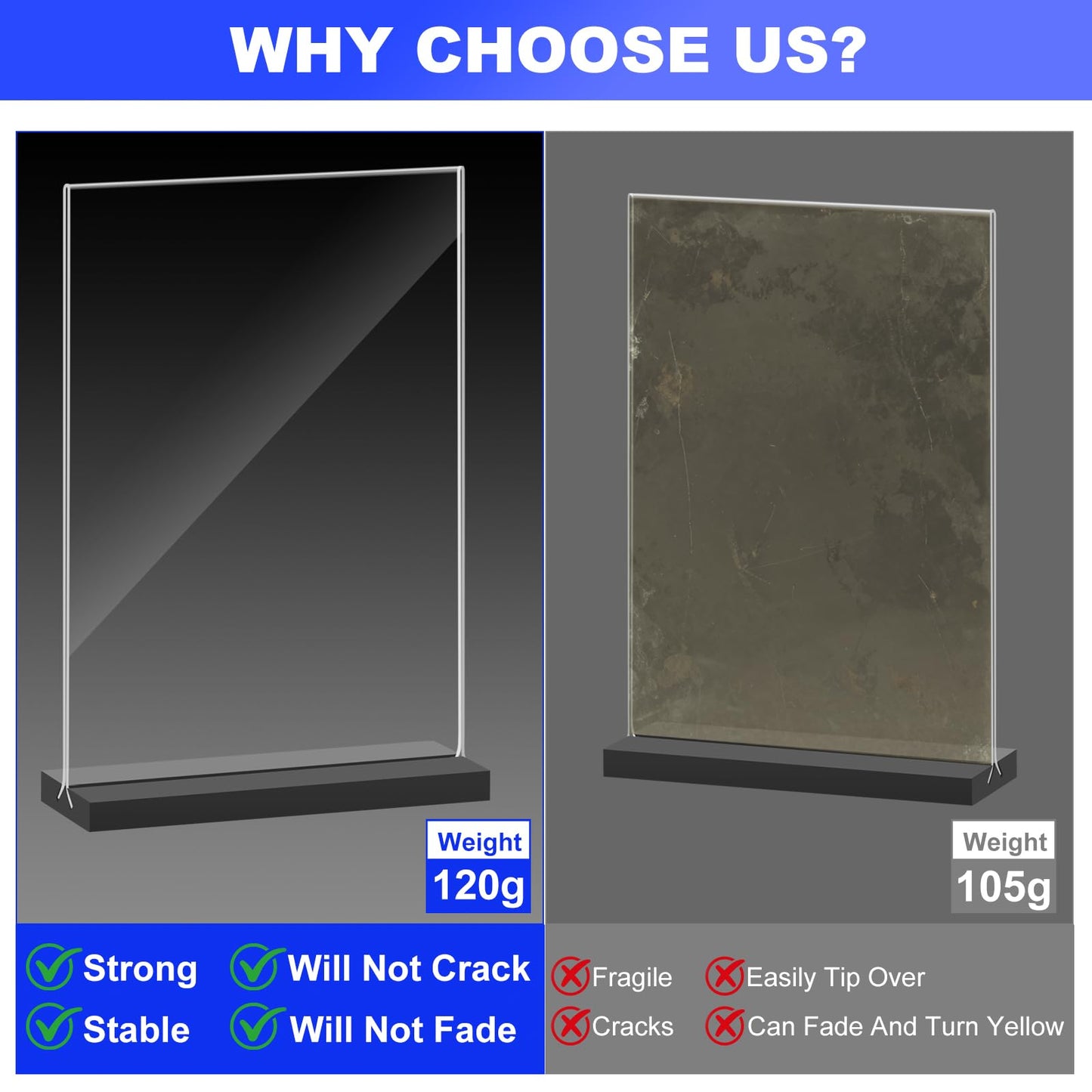 Acrylic Sign Holder 5x7 Inches,6 Packs Double-Sided Stand up Table Top Sign Holders,Clear Acrylic Picture Frame, Menu Flyer Paper Holder,Display Stand for Office Business Store Wedding Party - Black