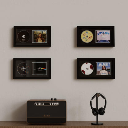Solid Wood CD Display Frame for CD Cases and Discs with EVA Foam Lining and Black Flocked Fabric, Wall Mountable, Acrylic Cover, Elegant Home Decor, 7.7"x14.4"