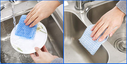 UKEENOR Disposable Dish Cloth Roll, J Cloths, Reusable Cleaning Cloth 200 Count Disposable Heavy Duty Dish Towels Reusable Kitchen J Cloth Quick-Dry 4 Rolls Blue