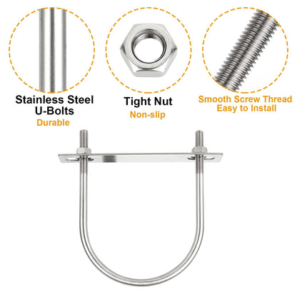 ACXFOND 4Pack Round U-Bolts 5.4"" Inner Widthx6.4 Length Stainless Steel U Bolts with Nuts, Frame Plate, Washers for Ski Boat, Fishing Boat or Sailboat Trailer