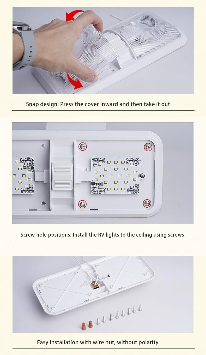 12V RV LED Lights with ON/Off Switch - Cold White 6500K 8W 600LM, Interior Lighting for RV Van Trailer Camper Boat - Pack of 2