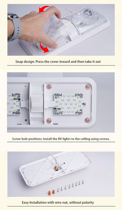 12V RV LED Lights with ON/Off Switch - Cold White 6500K 8W 600LM, Interior Lighting for RV Van Trailer Camper Boat - Pack of 2
