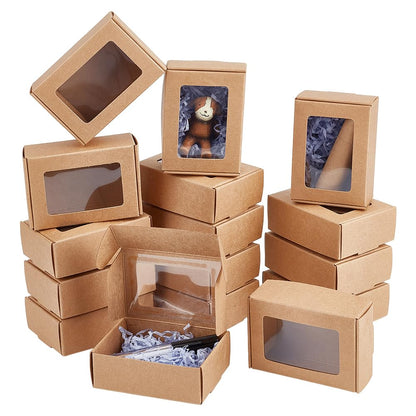 BENECREAT 30 Pack 3.3x2.3x1inch Rectangle Brown Kraft Paper Boxes with Clear Window for Wedding Party Favor Treats, Bakery, Thanksgiving, Christmas Gift Packaging
