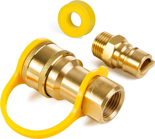 1/2-Inch Solid Brass Quick Connect & Disconnect Fitting Kit by Canamax – Female & Male Connector Set for Natural Gas Appliances, Heater or Grill (Accessory Only, No Gas Included)