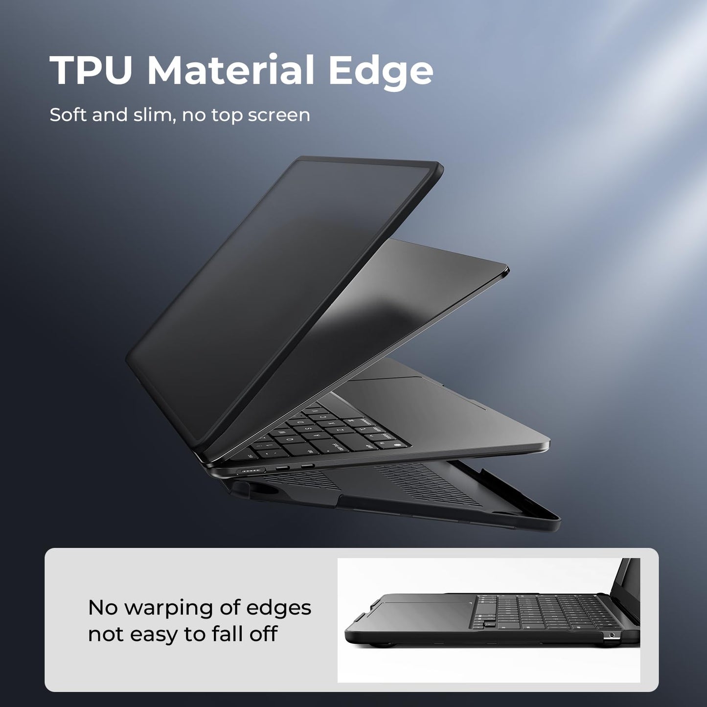 BlueSwan Compatible with MacBook Air 13 inch Case 2026-2022 M5 M4 M3 M2 A3449 A3240 A3113 A2681, Anti-Cracking and Anti-Fingerprint Hard Shell, Soft TPU Bumper PC for Air 13.6 inch Case, Black