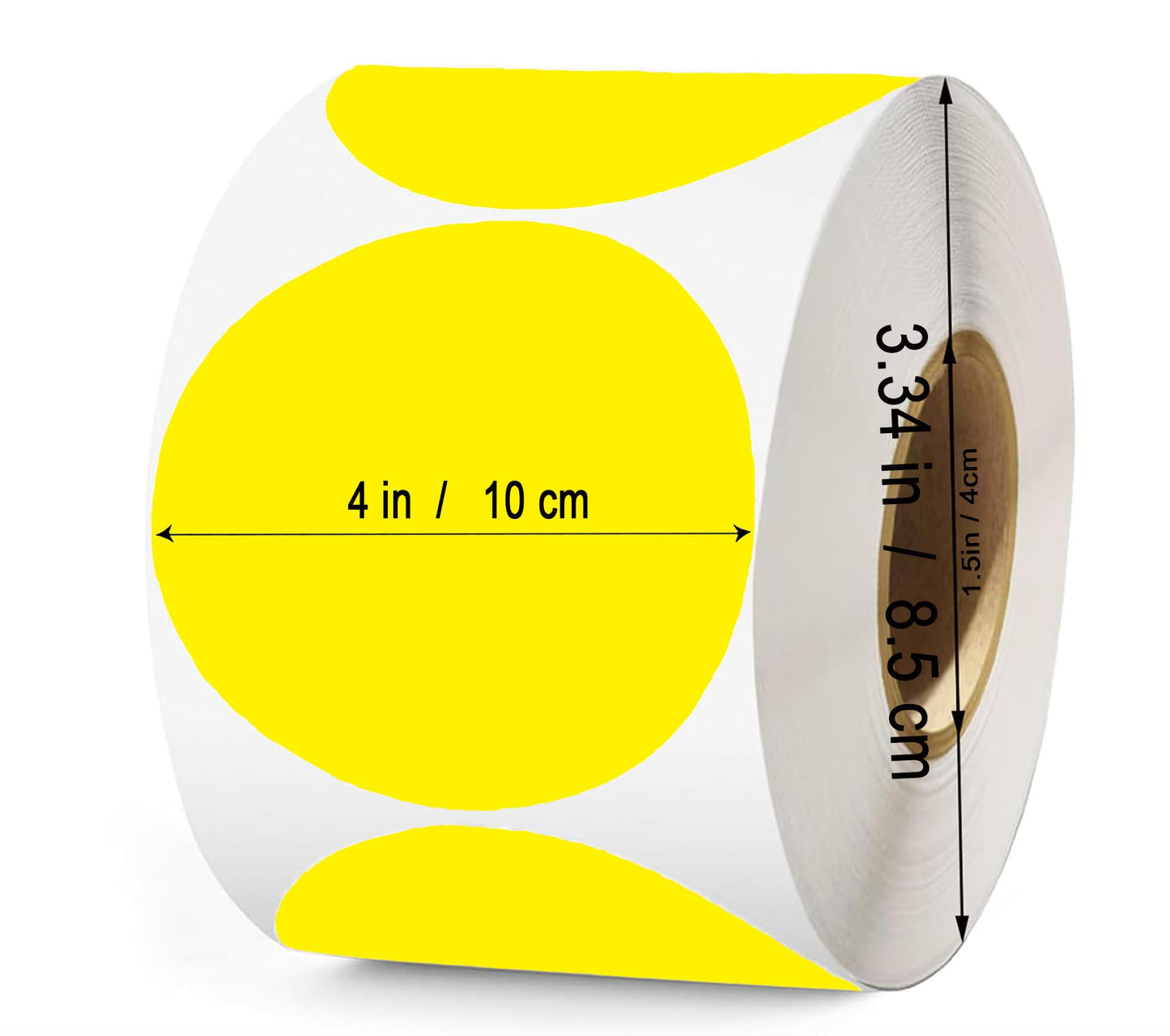 4 Inch Large Yellow Round Thermal Labels, 300 Labels/Roll,Self-Adhesive Circular Inventory Stickers, Multi-Purpose Round Roll Thermal Printing Stickers for Business and Domestic Use
