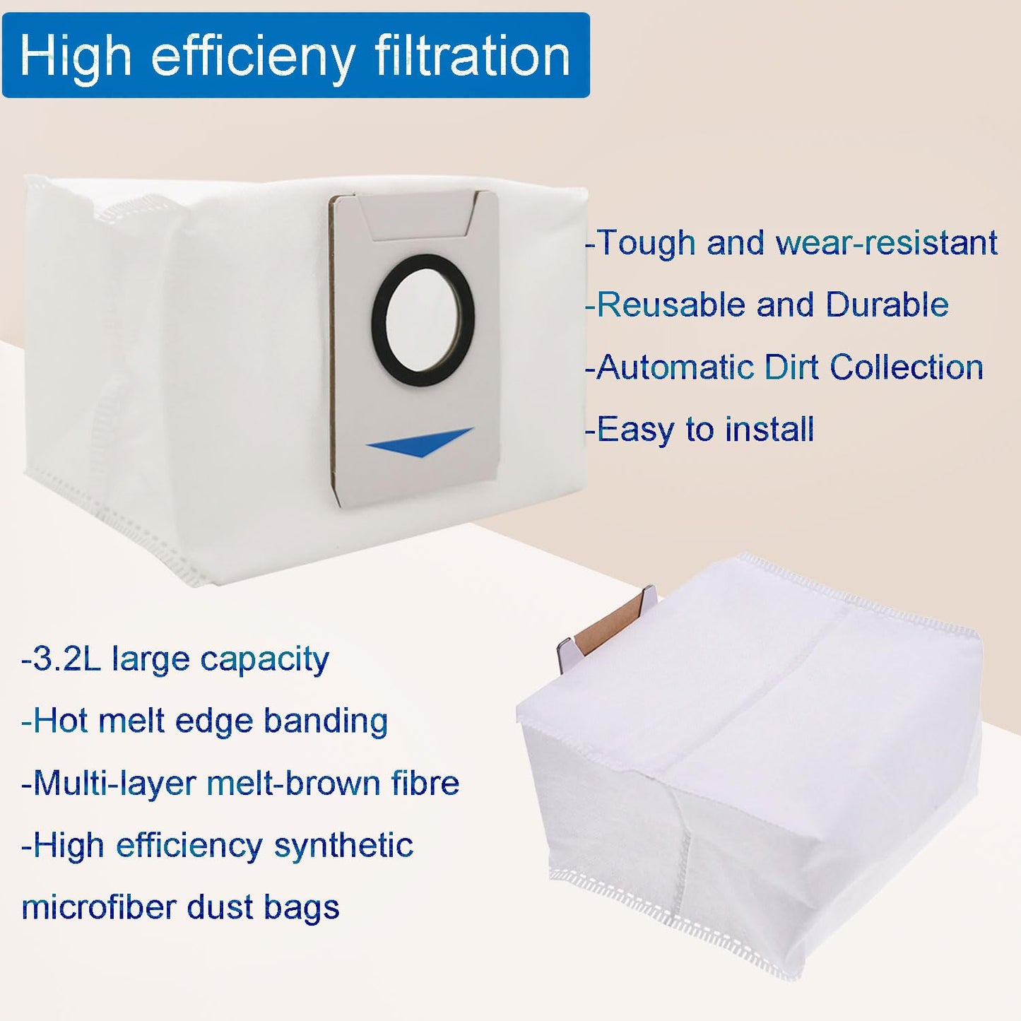 Rediboom 12 Pack Disposable Dust Bags for Ecovacs Deebot X1 Omni / X1 Pro / T10 Pro / T20 OMNI Robot Vacuum Cleaner