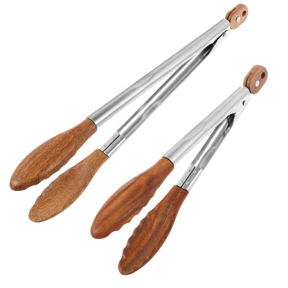 2 Pcs Walnut Wooden Kitchen Tongs Wood Food Tongs Salad Tongs with Wooden Tips, Locking Tongs Wood Serving Tongs for Flipping Cooking Grilling