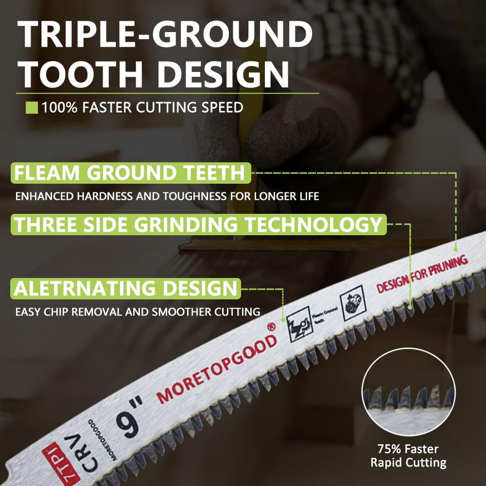 MORETOPGOOD 9” Arc Edge Reciprocating Saw Blade, 7TPI Japanese Teeth with Curved Edge Wood Pruning Saw Blades for Tree Trimming, Wood Cutting (3 Pack)