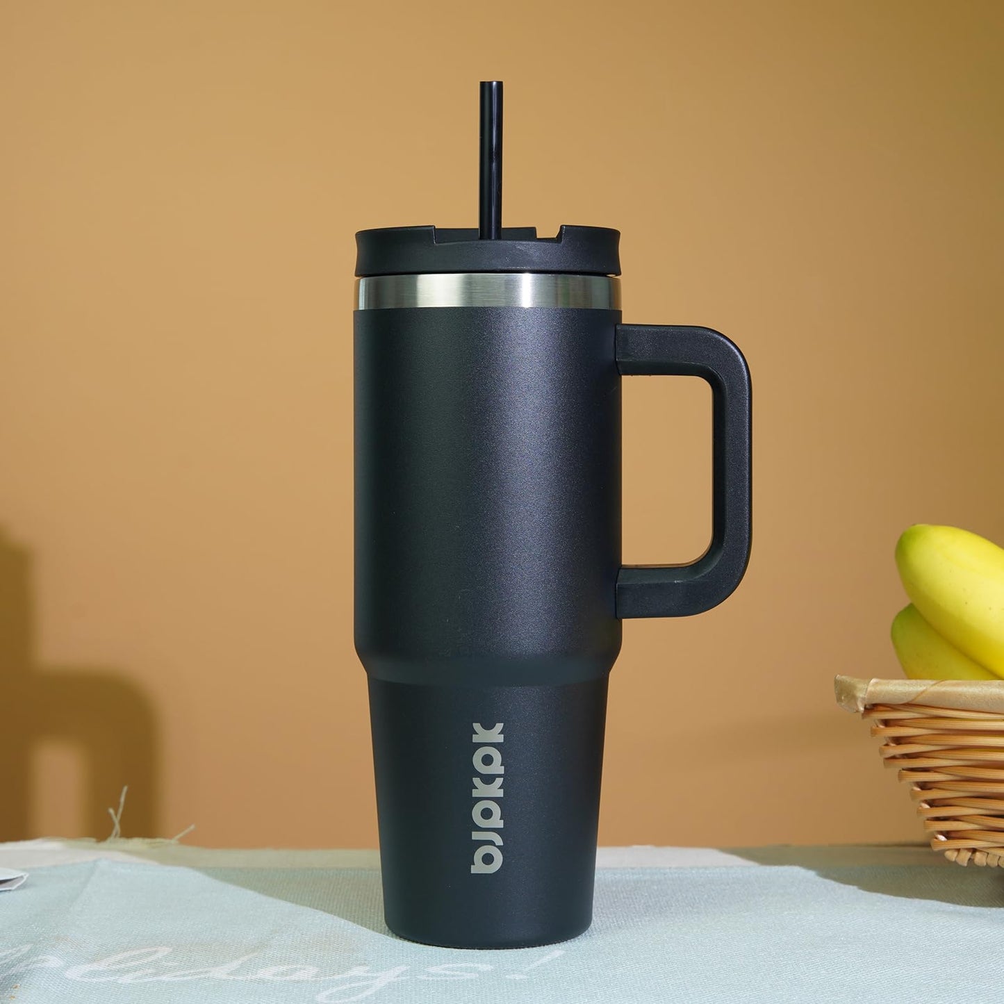 BJPKPK 30oz Stainless Steel Insulated Tumbler with Handle and Lid Straw Travel Coffee Mug Thermal Cup,Black