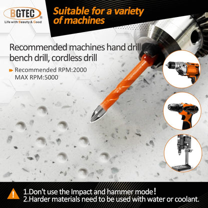 BGTEC Diamond Cemented Carbide Drill Bits Masonry Drill Bits, 5pcs Quick-fit Shank 5/6/8/10/12MM Cross Spiral Hard Alloy Drill Bit for Wood Plastic Masonry Ceramic Tile Concrete Marble