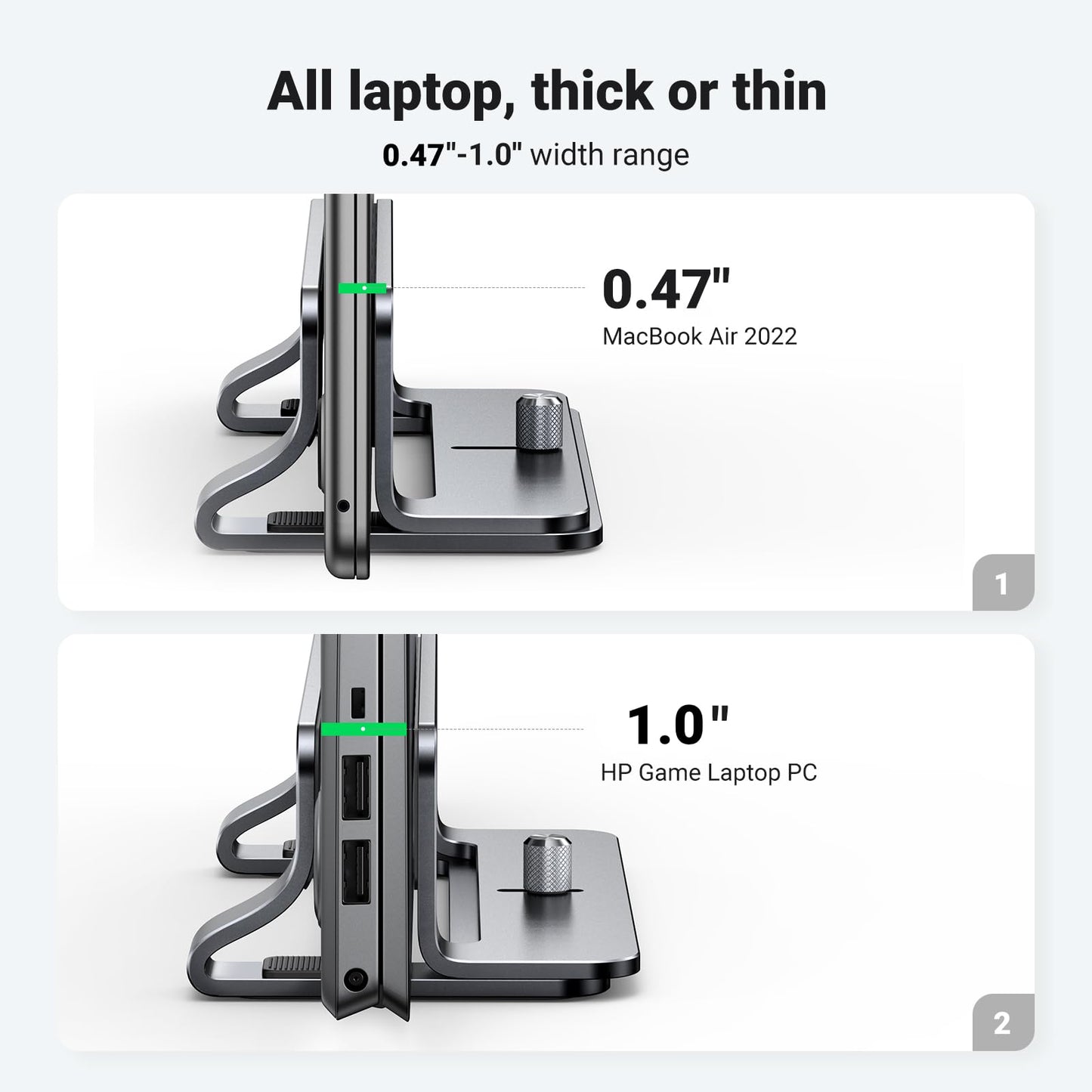 UGREEN Vertical Laptop Stand Holder Mount for Desk, Riser Adjustable Aluminum Compatible with MacBook Pro Air, Ideapad, Surface Book, Chromebook Up to 15.6inch, Grey