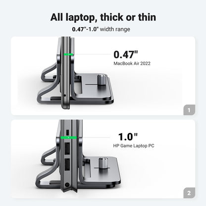 UGREEN Vertical Laptop Stand Holder Mount for Desk, Riser Adjustable Aluminum Compatible with MacBook Pro Air, Ideapad, Surface Book, Chromebook Up to 15.6inch, Grey
