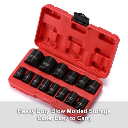 CASOMAN 14 Pieces 1/2-Inch Drive Standard Impact Socket Set, Metric, 6-Point, 11mm to 32mm