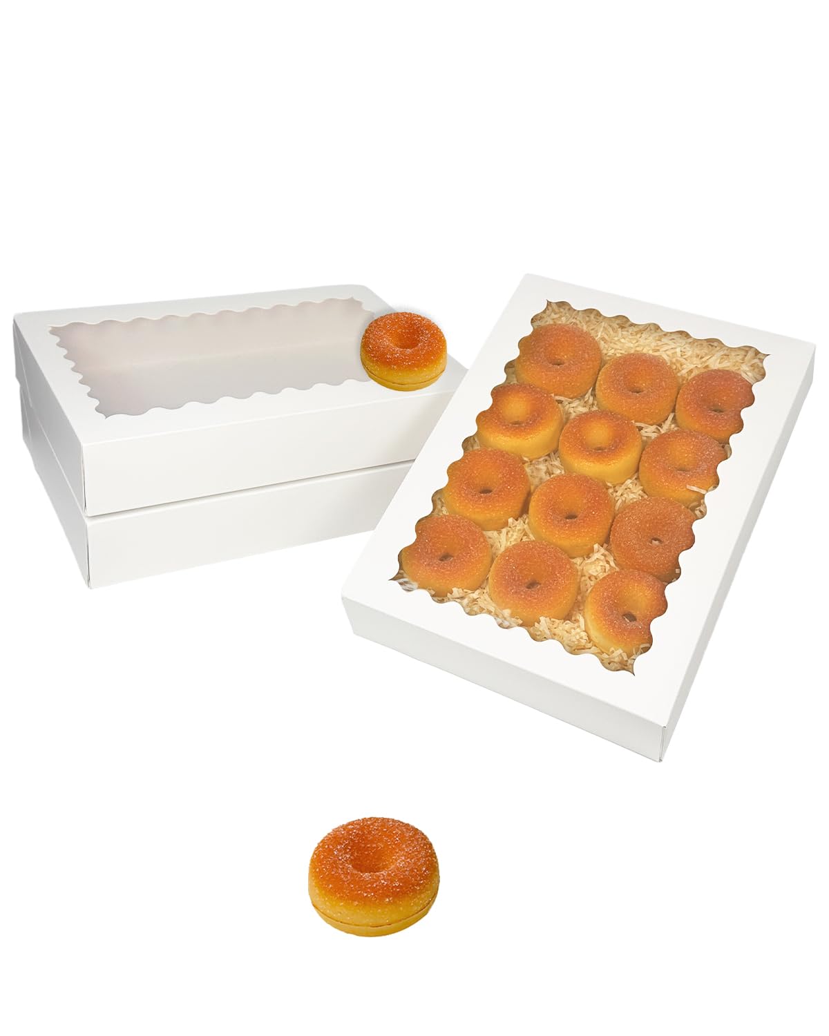 qiqee White 14x10x2.5 Inch Cookie Box with Window 12Pcs Bakery Pastry Macaron Bakery Box For Packaging (Auto-pop Up)