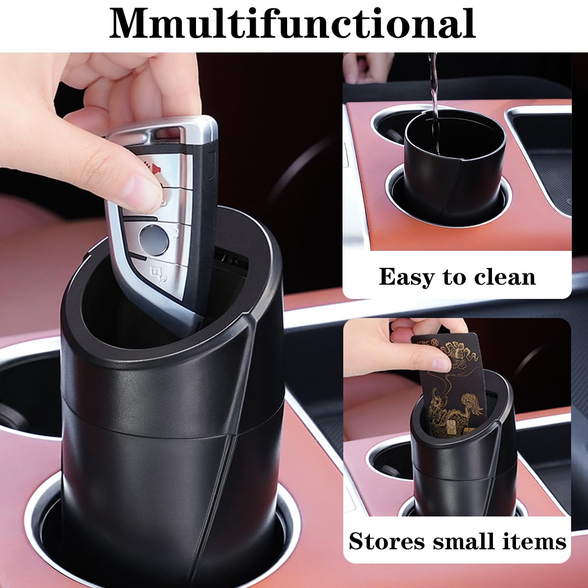 Car Trash Can Bin with Lid - 2 Packs Car Garbage Can Cup Holder - Black Mini Leakproof Vehicle Trash Garbage Can Bin with 40pcs Trash Bags-Car Organizers and Storage for Front Back Seat Accessories
