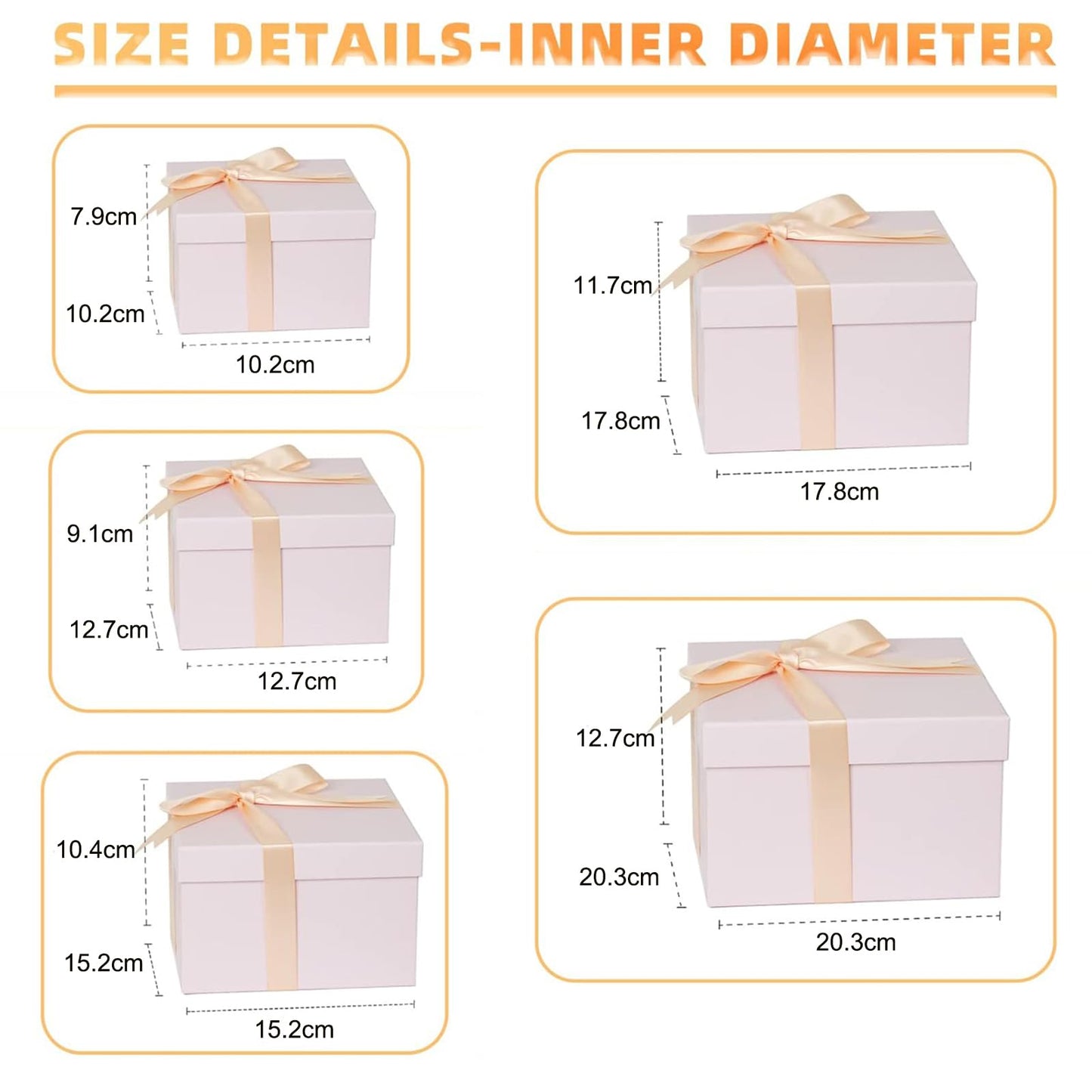 CHARMGIFTBOX 5 Pack Large Square Nesting Gift Boxes with Lids for Presents, Pink Stacking Gift Box with Ribbon Card for Wedding Birthday Party Valentine Christmas