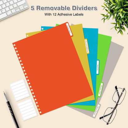 Spiral Notebook 8.5" x 11", 5 Subject Notebooks College Ruled with Removable Dividers, 300 Pages 100GSM Thick Spiral Writing Journal for Women & Men, Large A4 Lined Journal Notebooks for Work, School