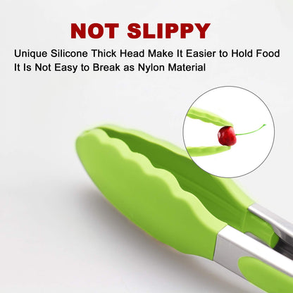 3 Pack Green Kitchen Tongs, Premium Silicone BPA Free Non-Stick Stainless Steel BBQ Cooking Grilling Locking Food Tongs, 9-Inch 10-Inch & 12-Inch
