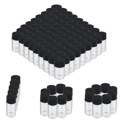 100 Pieces Glass Sample Vial, 5ml Clear Small Glass Vials with Black Plastic Screw Caps for Aromatherapy, Perfume, Wedding Favors, DIY Crafts