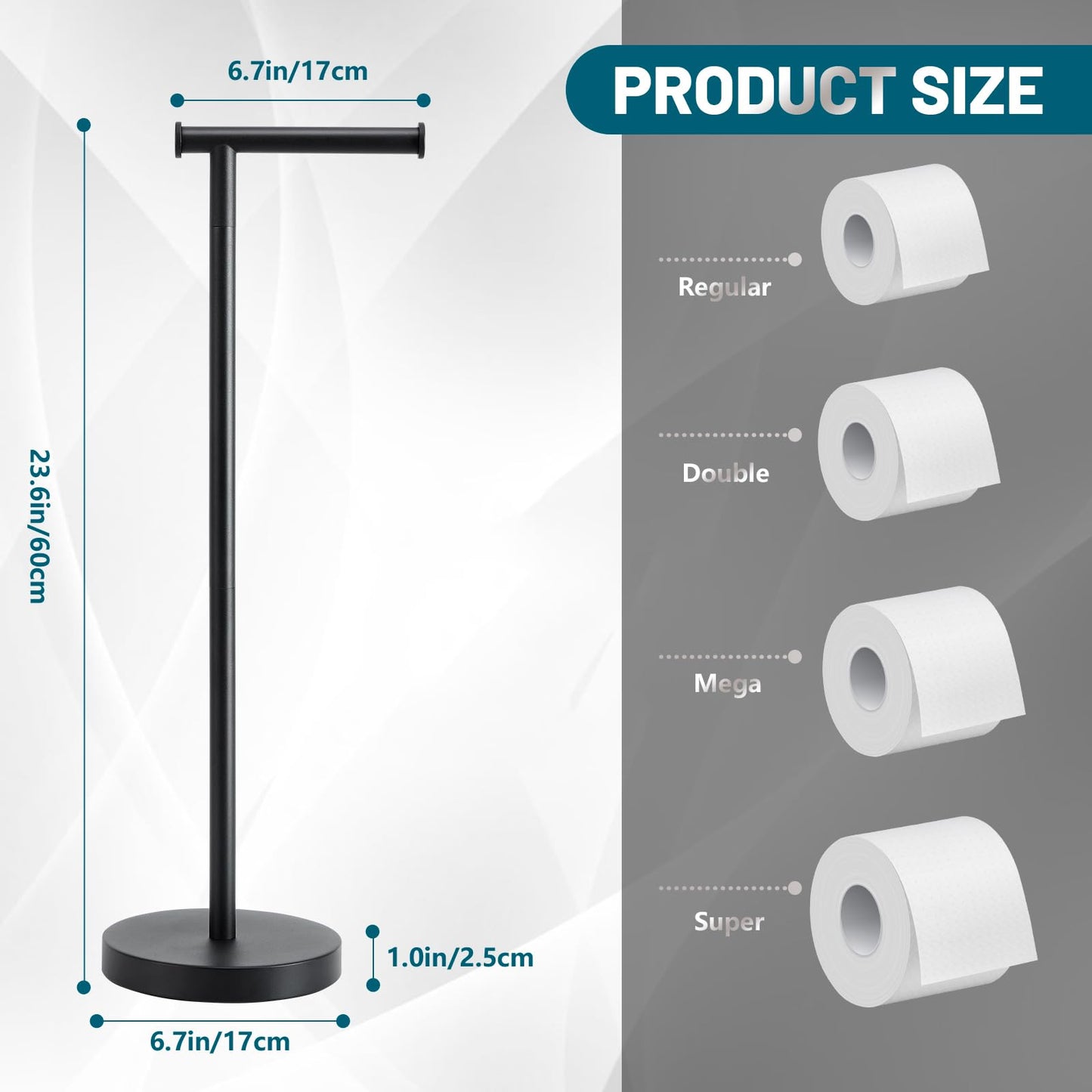 Toilet Paper Holder Stand, Toilet Paper Holder Free Standing with Stable Weighted Base, Water Proof & Rustproof Toilet Paper Stand Black, Large Capacity Free Standing Toilet Paper Roll Holder