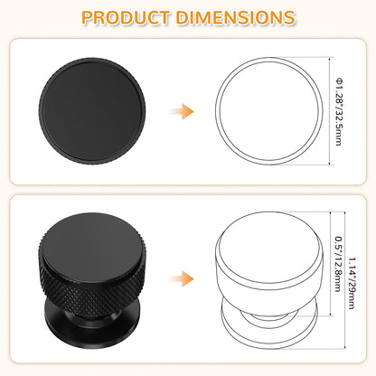 Chibery 10 Pack Matt Black Kitchen Cabinet Knobs, Knurled Round Dresser Drawer Handles, 32mm Vintage Cupboard Handles Pulls, Retro Door Knobs, Cabinet Hardware for Wardrobe, Closet