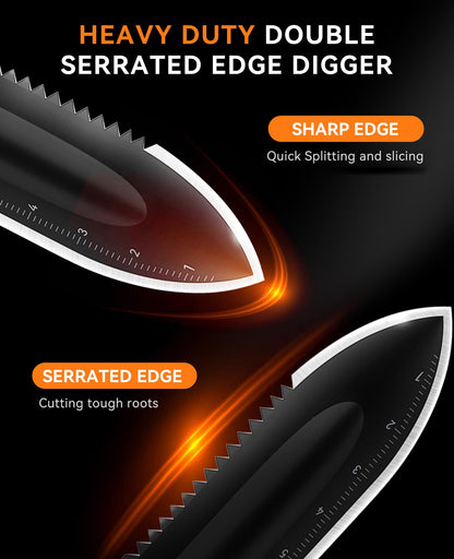 SUNPOW Metal Detector Shovel - Heavy Duty Double Serrated Edge Digger Trowel - Garden Digging Tools with Carrying Sheath - Metal Detector Accessories