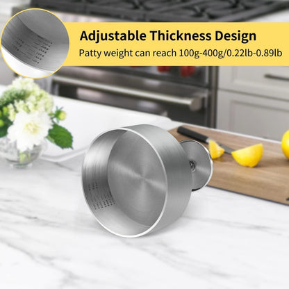 XRZXZN 304 Stainless Steel Burger Press - 4.5" Adjustable Hamburger Patty Maker with Non-Stick Mold & Spring Button, Heavy Duty Easy Release for Beef, Burgers, BBQ (Dishwasher Safe & Rustproof)