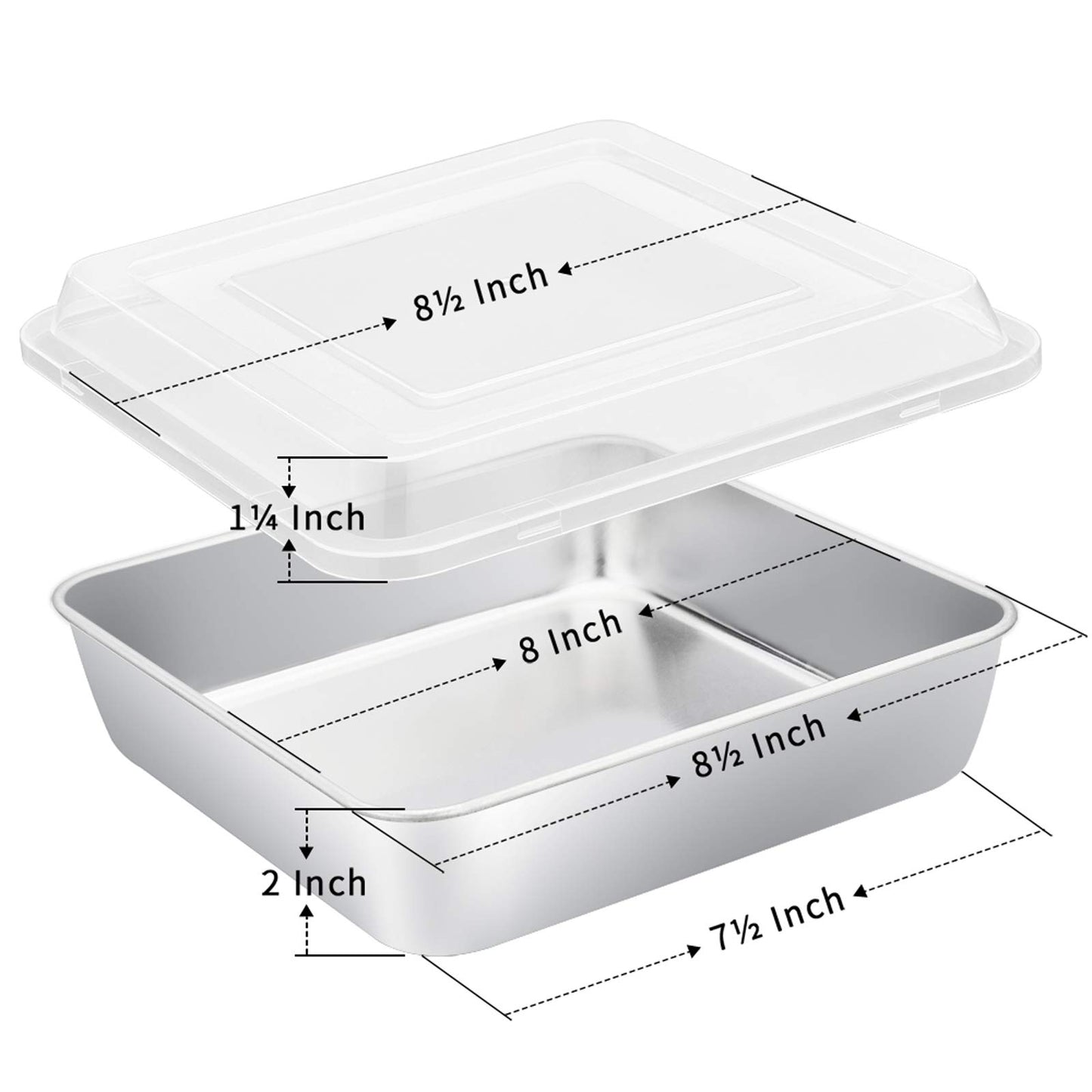 8 x 8-Inch Baking Pan with lid, E-far Square Cake Brownie Baking Pans Stainless Steel Bakeware Set of 2, Non-toxic & Healthy, Easy Clean & Dishwasher Safe - 4 Pieces(2 Pans + 2 Lids)