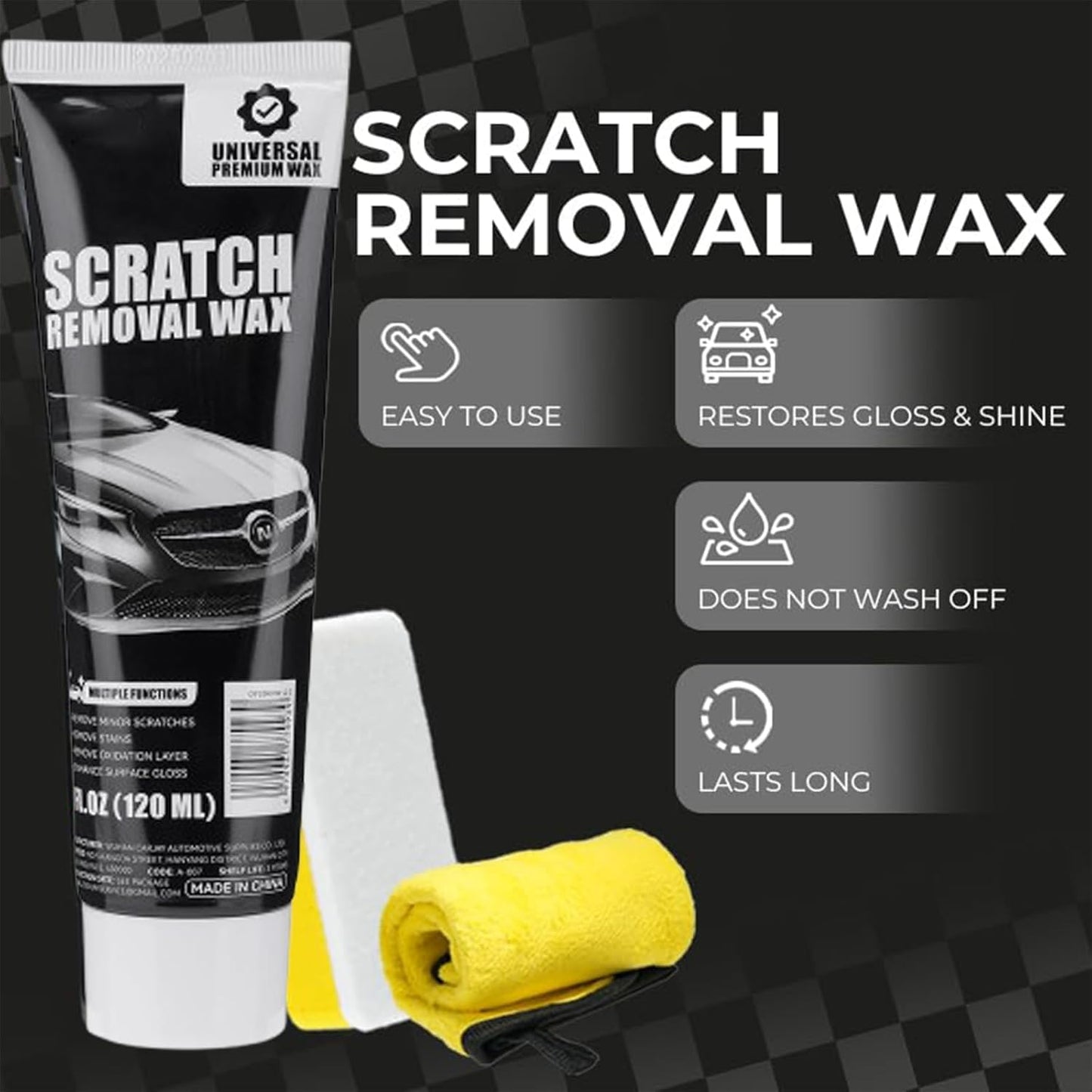 Scratch Remover for Vehicles，Scratch Removal Wax, Universal Premium Polishing Compound for Deep Scratches, 4 fl oz (120 ML), with Sponge and Cloth,White, Scratch Removal Wax