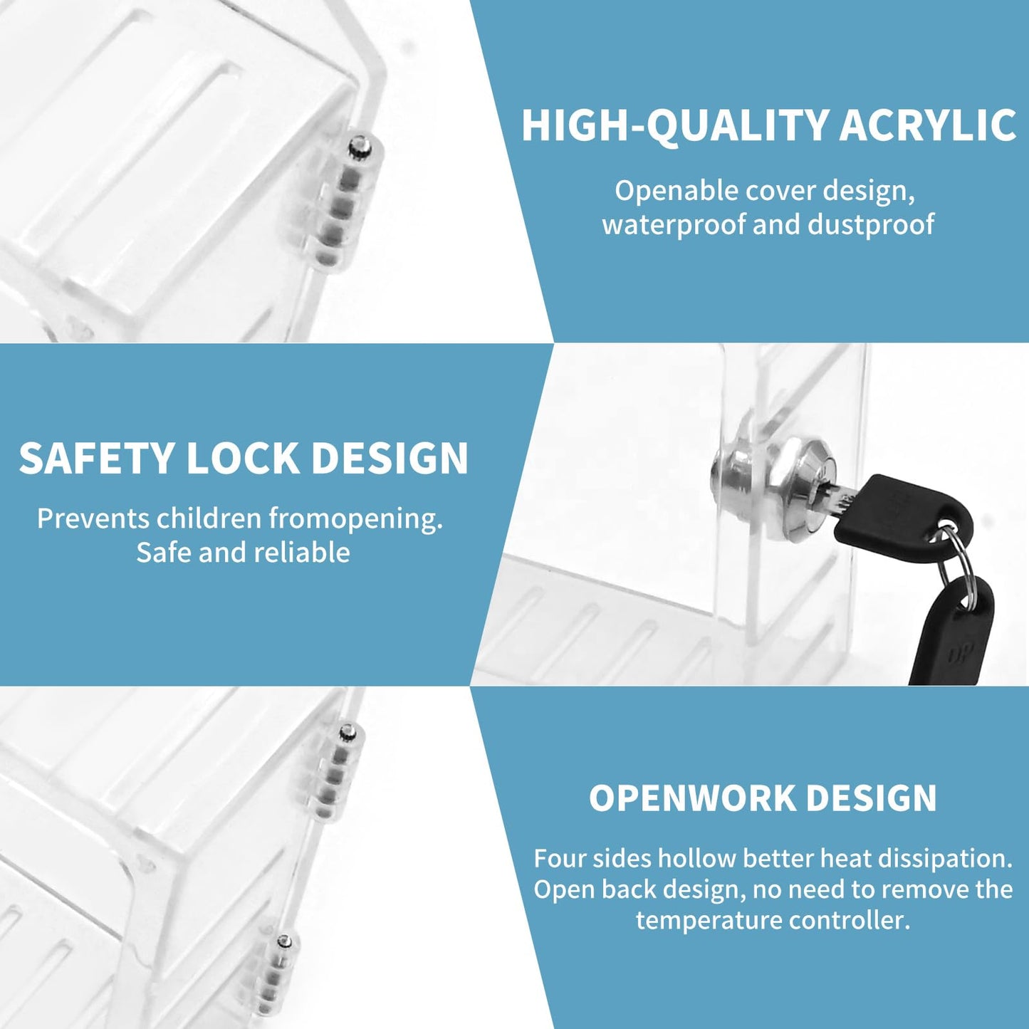 Saihisday 2 Pcs Thermostat Lock Box with Keys, Wall Mounted Acrylic Thermostat Guard Box Large Thermostat Cover with Lock Fit for 6.1"W×3.85"H All Type Wall Thermostats or Smaller