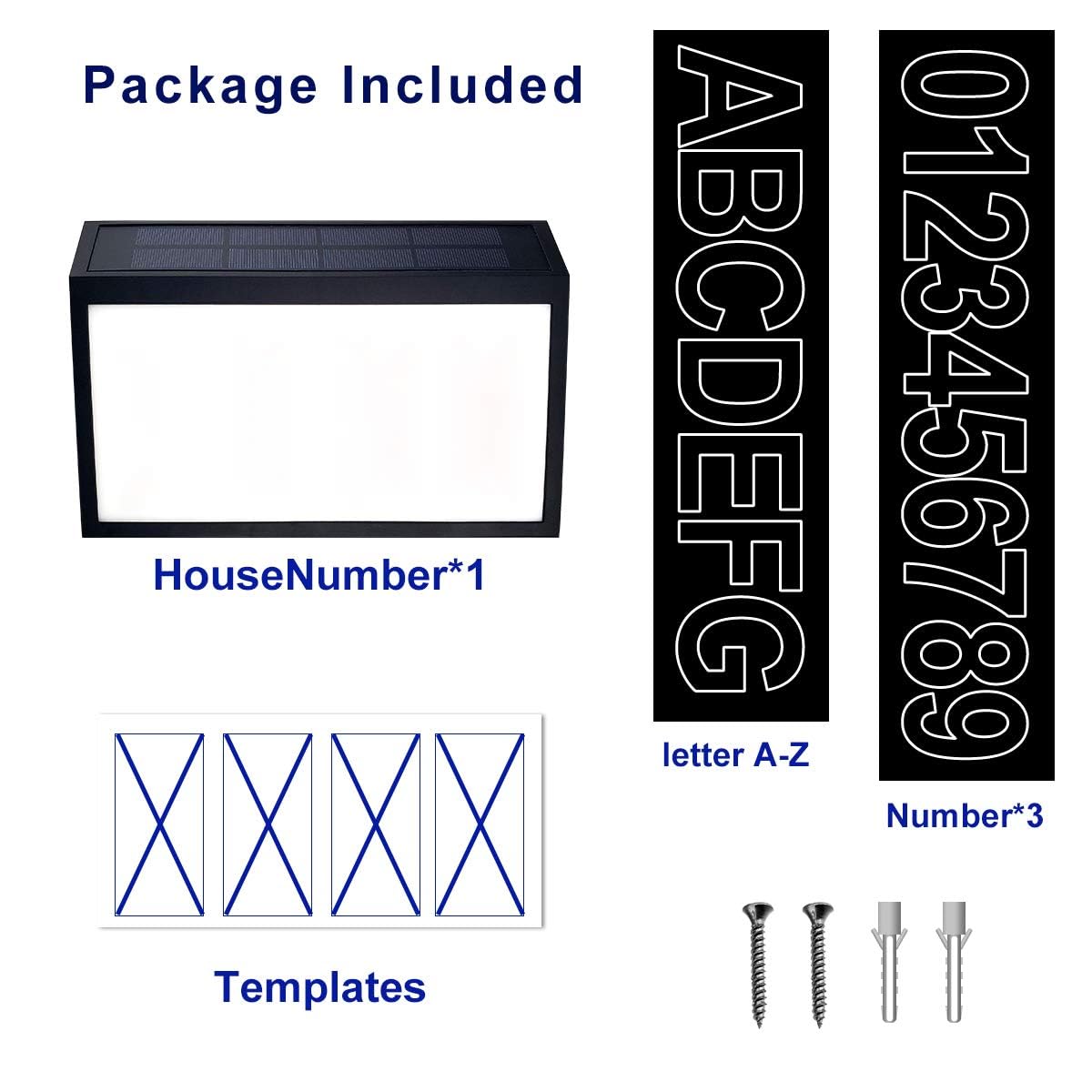 T-SUNUS Solar Address Sign, Dual-Color (3000K Warm & 6000K White) Illuminated House Numbers, Outdoor Waterproof LED Address Plaque with Auto On/Off, Easy Wall Mount for Mailbox Garage Yard