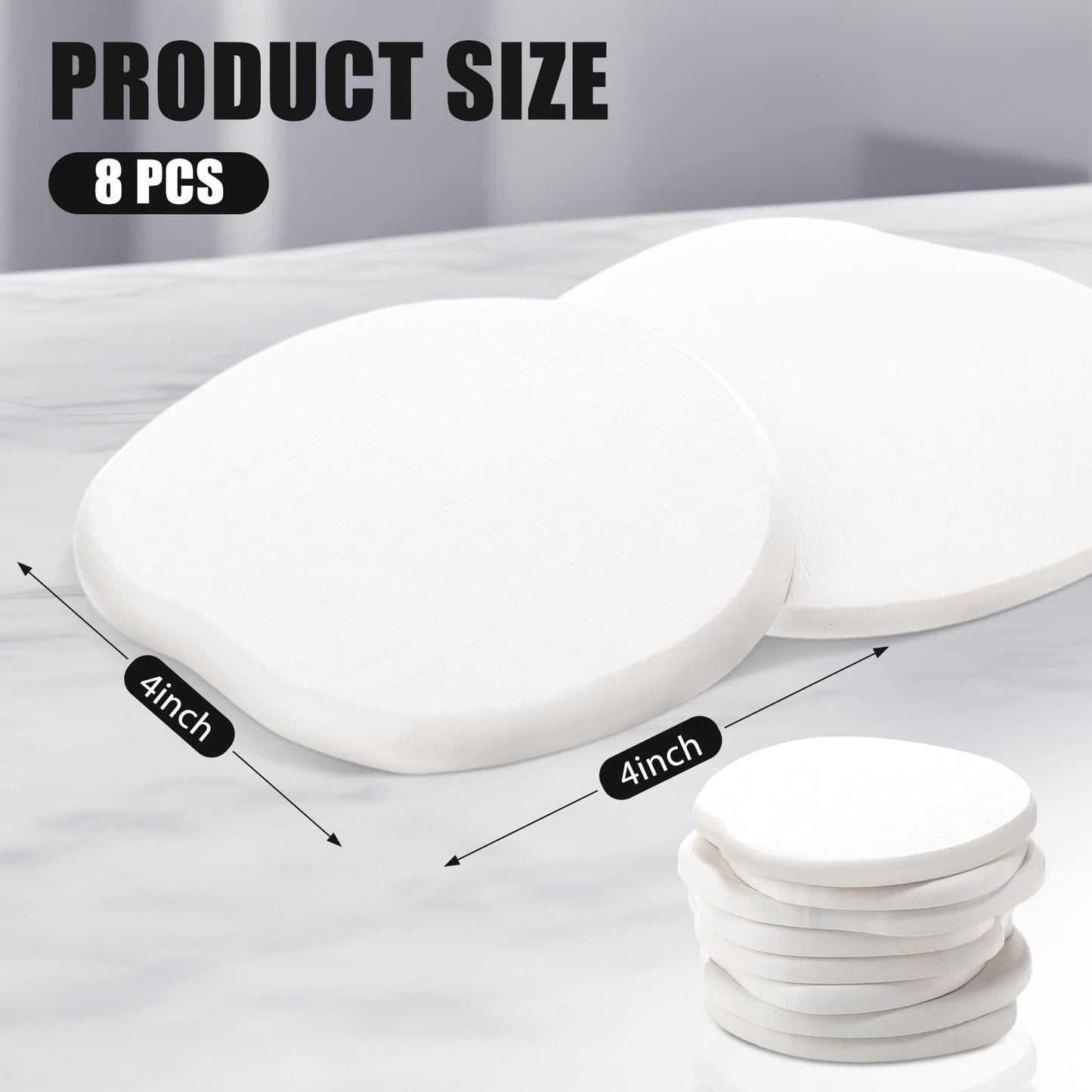 Diatomaceous Earth Coasters Set of 4，Cool Absorbent Quick-Dry Drink Coasters for Desks, Cute Modern Stone Design with Stylish White Aesthetic (White, 8)