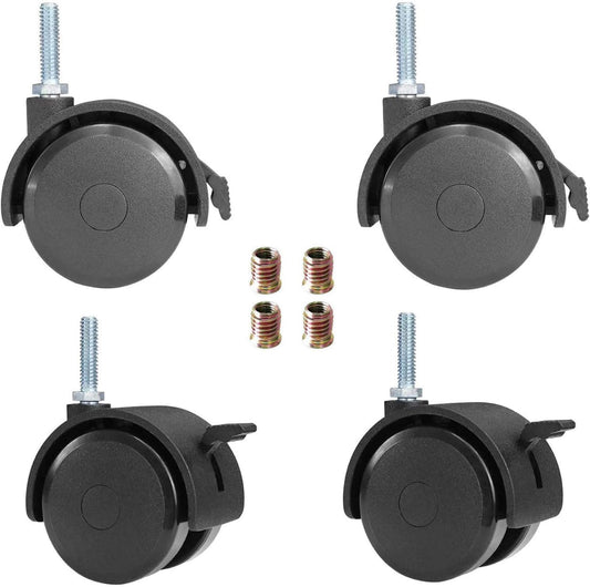 AAGUT 2 Inch Swivel Stem Castor Caster Wheels with Locking Brakes for Furniture and Shelves,Threaded UNC 5/16"-18x1 (Diameter 5/16", Length 1"), Black Replacement Caster Set of 4