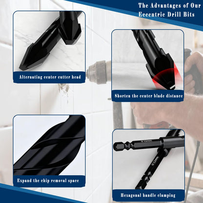 Larouoba 10pc Black Special Crooked Head Eccentric Drill Bit Set, Porcelain Tile Drill Bit Concrete Drill Bit for Glass,Brick,Plastic,Cement,Wood,Ceramic,Metal,Marble (3/16” to 1/2”).