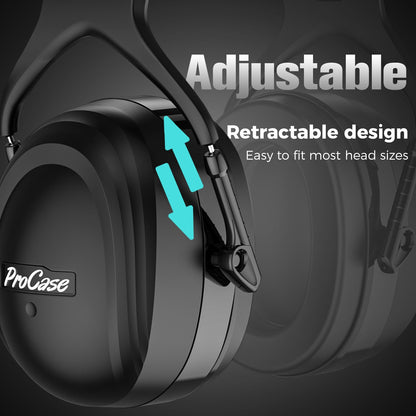 ProCase Extra Large SNR 37dB Noise Cancelling Ear Muffs, Ear Hearing Protection for Adults Men, Wide Size Adjustment and Comfortable Noise Cancelling Headphones for Shooting Woodworking -Black