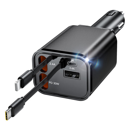 Retractable Car Charger Adapter for iPhone 17,4 in 1 Fast Charging Car Phone Charger,69W USB C Car Truck Accessories,Road Trip Essentials Gift for Men Women for iPhone 17 Pro Max 16 15 14 13 12,Galaxy