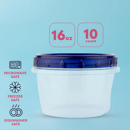 Plastic Food Deli Containers With Twist Top Lids - (16 Oz) - [10 Pack] - Food Storage Containers Takeout To Go - Microwave, Freezer & Dishwasher Safe BPA-Free