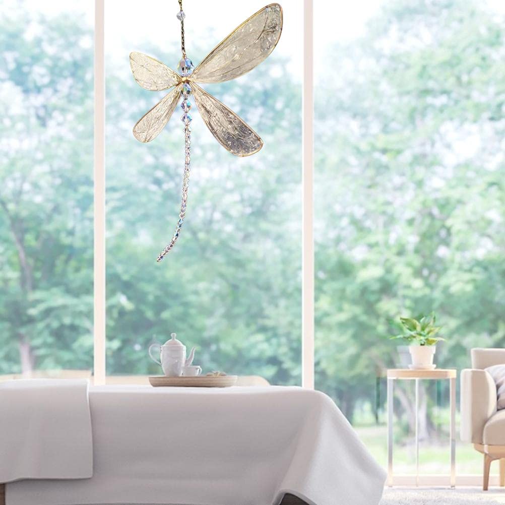 Prosperity Symbol Dragonfly Pendant Rainbow Maker Crystal Suncatcher for Garden Home Decor