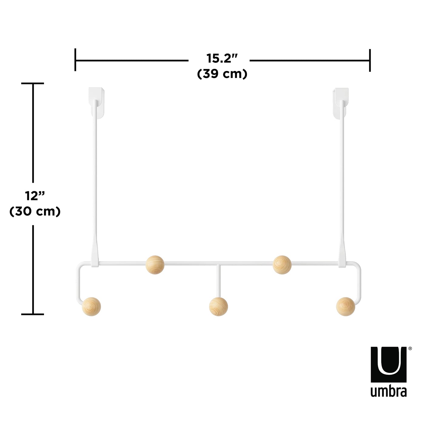 Umbra Estique Over The Door Coat Rack & Multi-Use Organizer, for Coats, Bags, Hats & More, Small, White/Natural