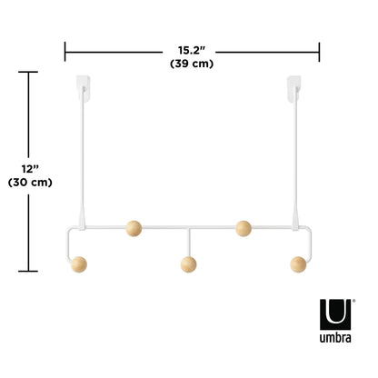 Umbra Estique Over The Door Coat Rack & Multi-Use Organizer, for Coats, Bags, Hats & More, Small, White/Natural