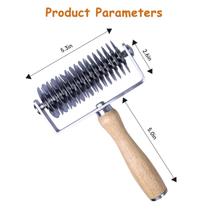 Stainless Steel Lattice Cutter With Wooden Handle - Dough Wheel Roller for Pie Crust, Beef Wellington, Bread, Pizza, and Puff Pastry
