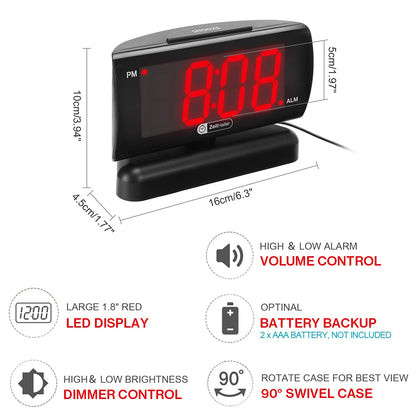ZOOS Alarm Clock for Bedroom, Large LED Digital Clock for Seniors, Dimmable Simple Alarm Clocks for Bedrooms, Volume Adjustable/Snooze/Battery Backup/Swivel Base Gift for Men Women Elderly Home Office