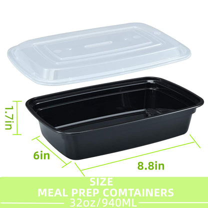 15 Pack 32 oz Plastic Meal Prep Containers with Lids, Leakproof Rectangular Food Storage Container Box for Restaurant, Kitchen, Takeout Food Service Disposables, Freezer/Microwave/Dishwasher Safe