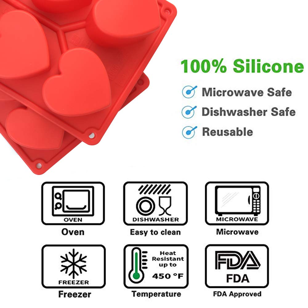 COKWO Silicone Heart Molds for Baking 2 Pack - 8 Cavity Heart Shaped Cake Pans, Pastry Mold for Jelly Pudding,Handmade Soap,Chocolate,Muffin