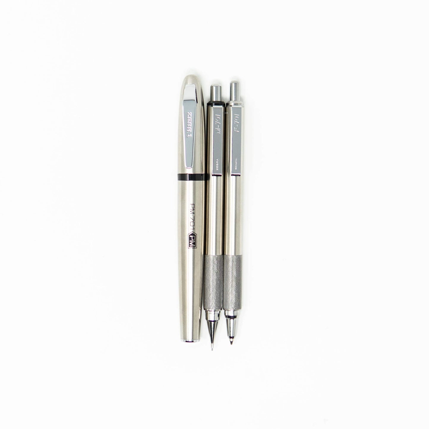 Zebra Pen PM-701 Permanent Marker, F-701 and M-701 Retractable Ballpoint Pen/Pencil Gift Set, Premium Steel Barrel, Fine Point, 0.7mm/0.8mm, 3-Pack (11213), Black