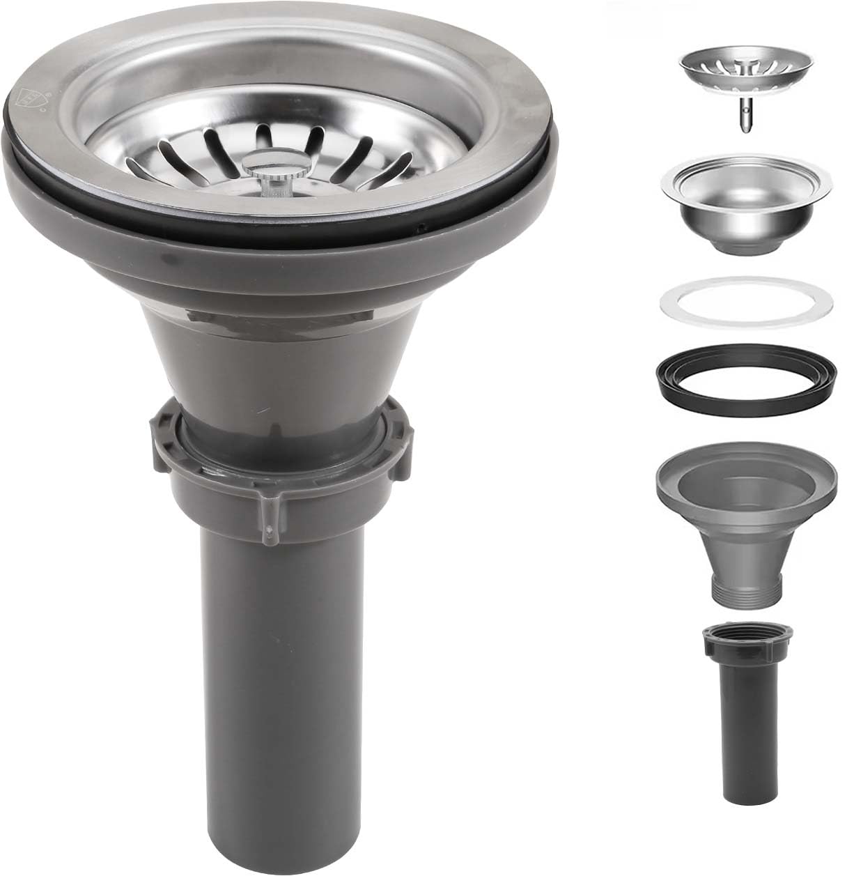 QruiLanTu 3-1/2 Inch Kitchen Sink Drain Assembly Kit Stainless Steel Sink Strainer Drain Basket Replacement with Sink Stopper Sealing Lid for Kitchen Bathroom Drain Kit