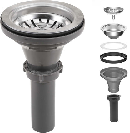 QruiLanTu 3-1/2 Inch Kitchen Sink Drain Assembly Kit Stainless Steel Sink Strainer Drain Basket Replacement with Sink Stopper Sealing Lid for Kitchen Bathroom Drain Kit