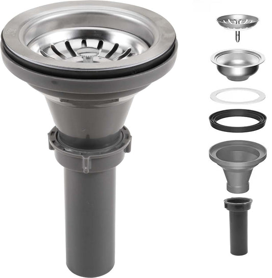 QruiLanTu 3-1/2 Inch Kitchen Sink Drain Assembly Kit Stainless Steel Sink Strainer Drain Basket Replacement with Sink Stopper Sealing Lid for Kitchen Bathroom Drain Kit