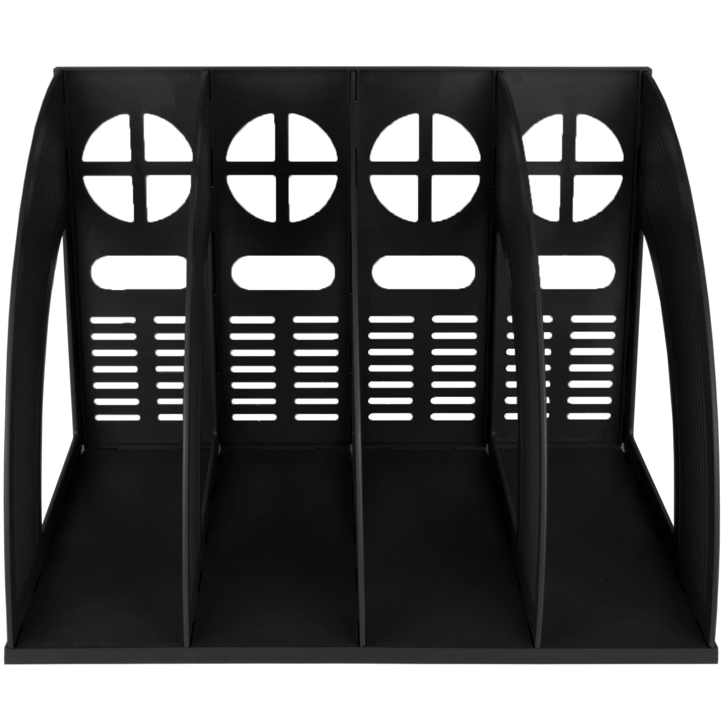 SAYEEC Sturdy Desktop 4 Compartment Black Magazine Holder Plastic Desk File Folder Office Organizer File Dividers Document Cabinet Rack Storage Box